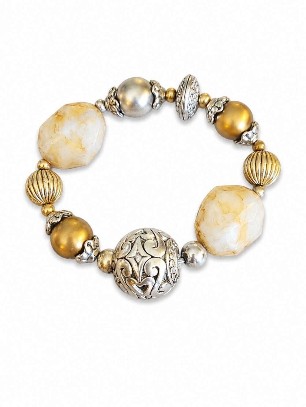 3/$30 Chunky Silver & Gold Beaded Stretch Bracelet